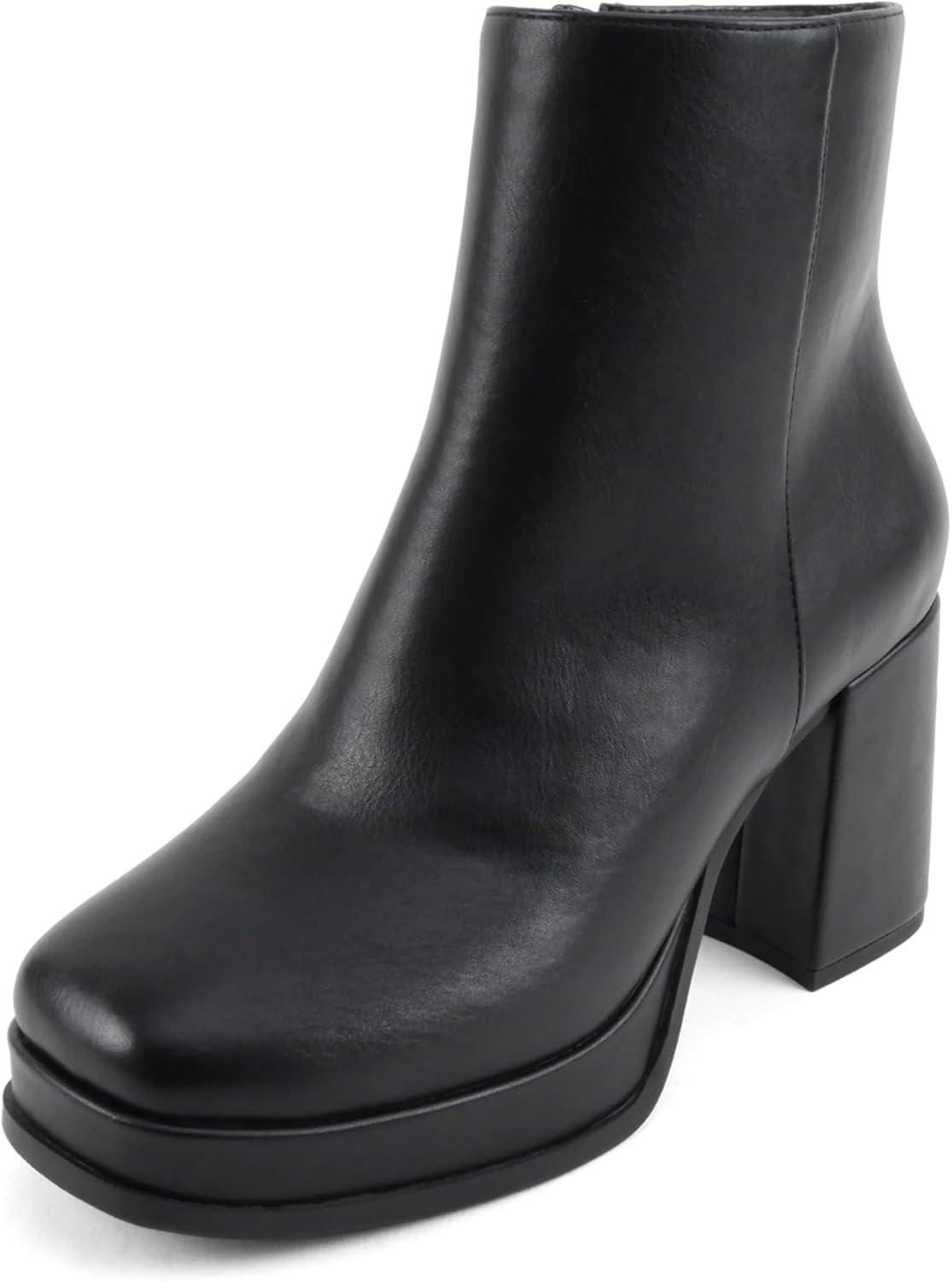 image:imageSoda Graham Women Square Toe Platform Ankle Boot with Side ZipperBlack Pu