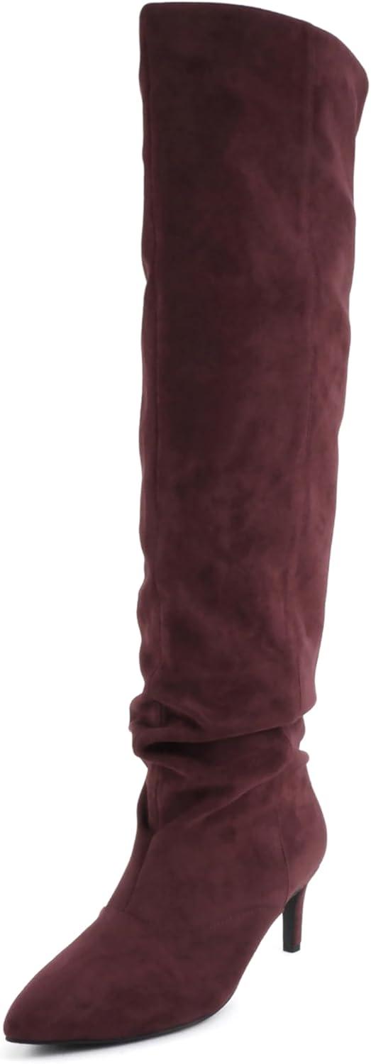 image:imageSoda Hannah Women Pointed Toe Slouchy OvertheKnee BootBurgundy Imit Suede