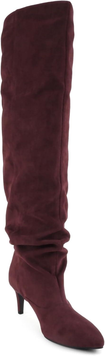 image:imageSoda Hannah Women Pointed Toe Slouchy OvertheKnee BootBurgundy Imit Suede