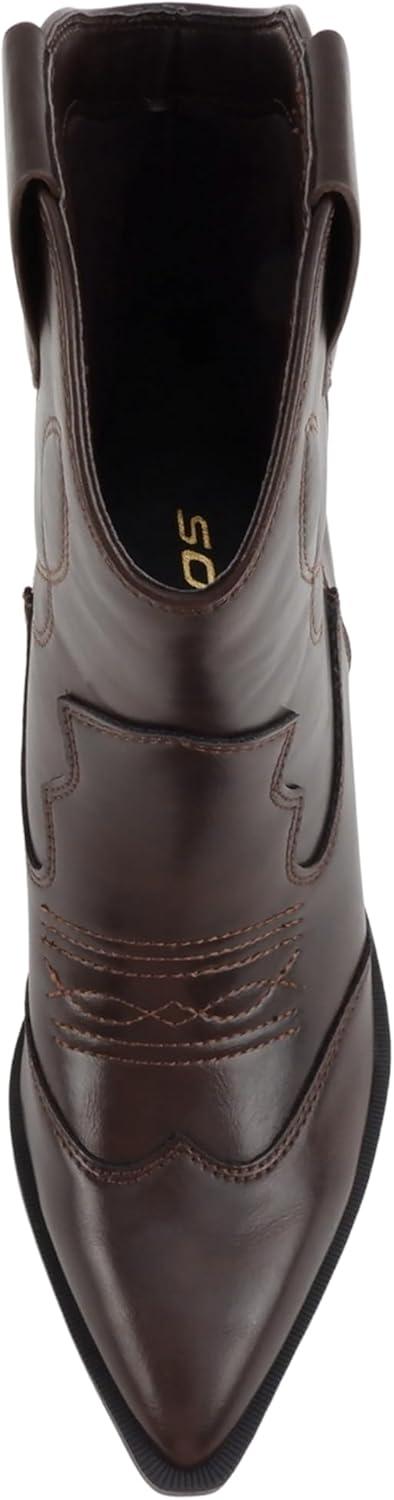 image:imageSoda Incity Women Pointed Toe Western Ankle Boot with Stitched DetailsBrown Pu