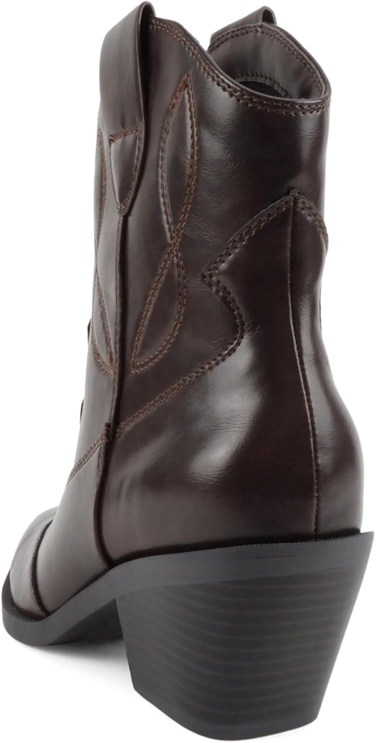 image:imageSoda Incity Women Pointed Toe Western Ankle Boot with Stitched DetailsBrown Pu