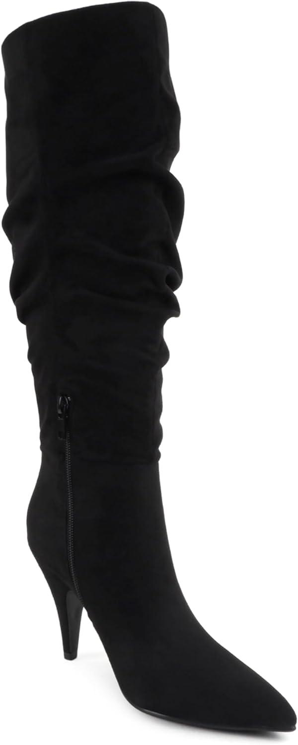image:imageSoda Montana Women Pointed Toe High Heel Slouchy Knee High BootsBlack Imit Suede