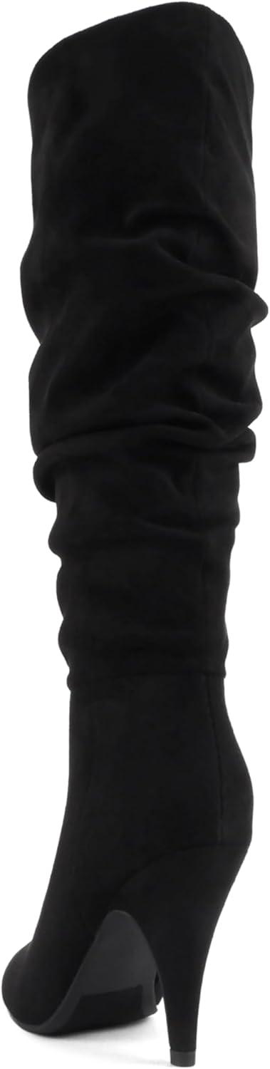 image:imageSoda Montana Women Pointed Toe High Heel Slouchy Knee High BootsBlack Imit Suede