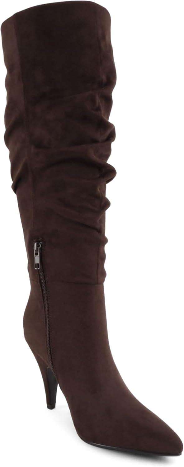 image:imageSoda Montana Women Pointed Toe High Heel Slouchy Knee High BootsMocha Imit Suede