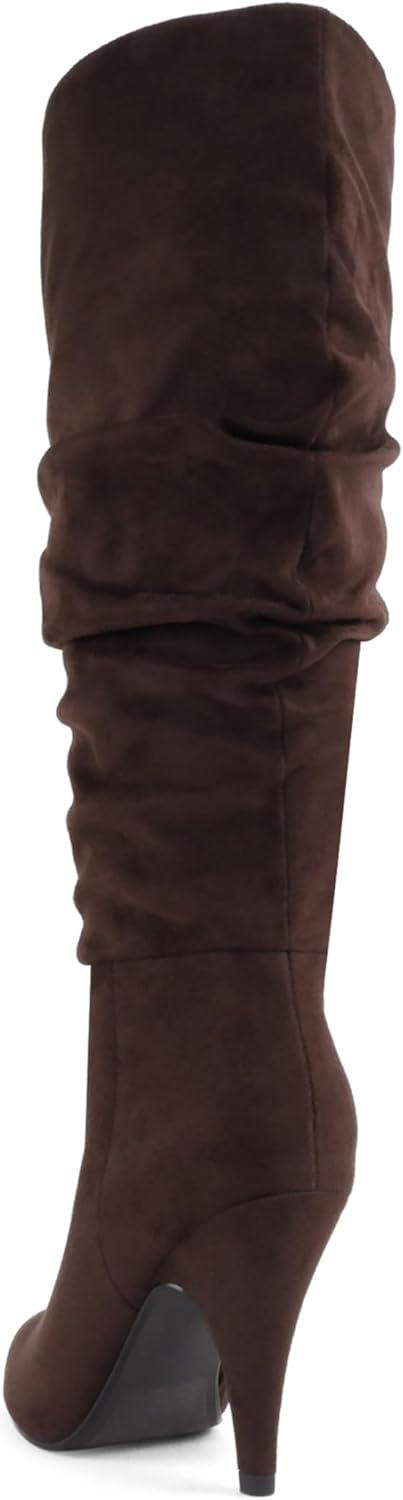 image:imageSoda Montana Women Pointed Toe High Heel Slouchy Knee High BootsMocha Imit Suede