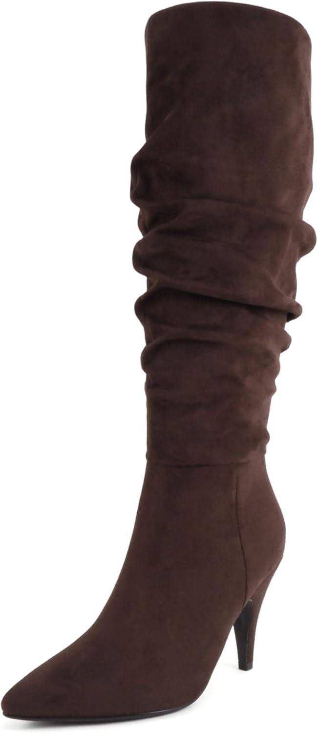 image:imageSoda Montana Women Pointed Toe High Heel Slouchy Knee High BootsMocha Imit Suede
