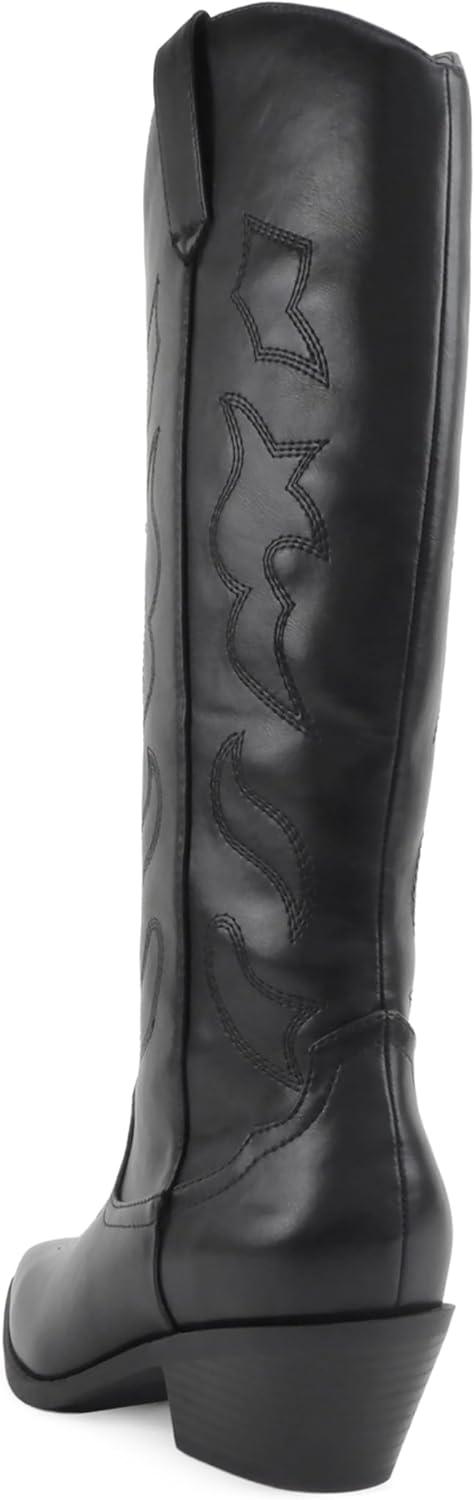 image:imageSoda Zahara Women Western KneeHigh Boot with Low HeelBlack Pu