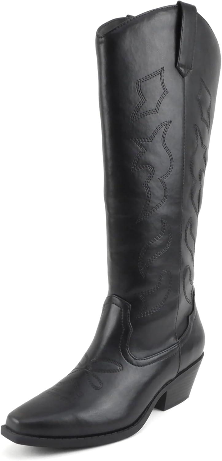 image:imageSoda Zahara Women Western KneeHigh Boot with Low HeelBlack Pu