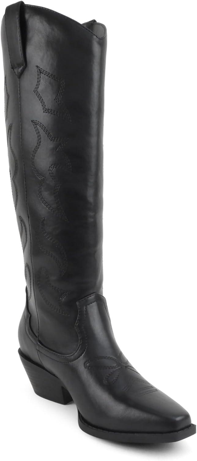 image:imageSoda Zahara Women Western KneeHigh Boot with Low HeelBlack Pu