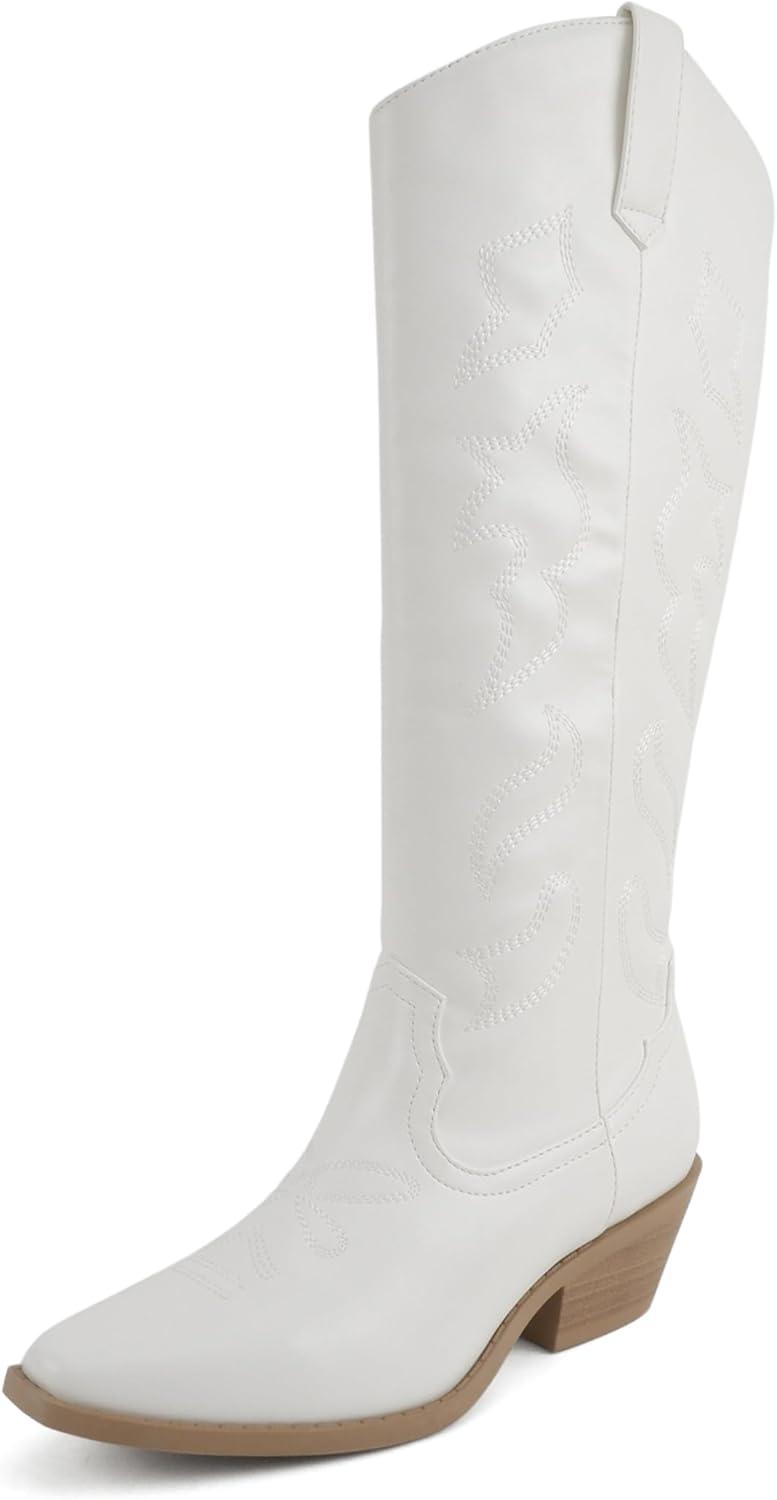 image:imageSoda Zahara Women Western KneeHigh Boot with Low HeelWhite Pu