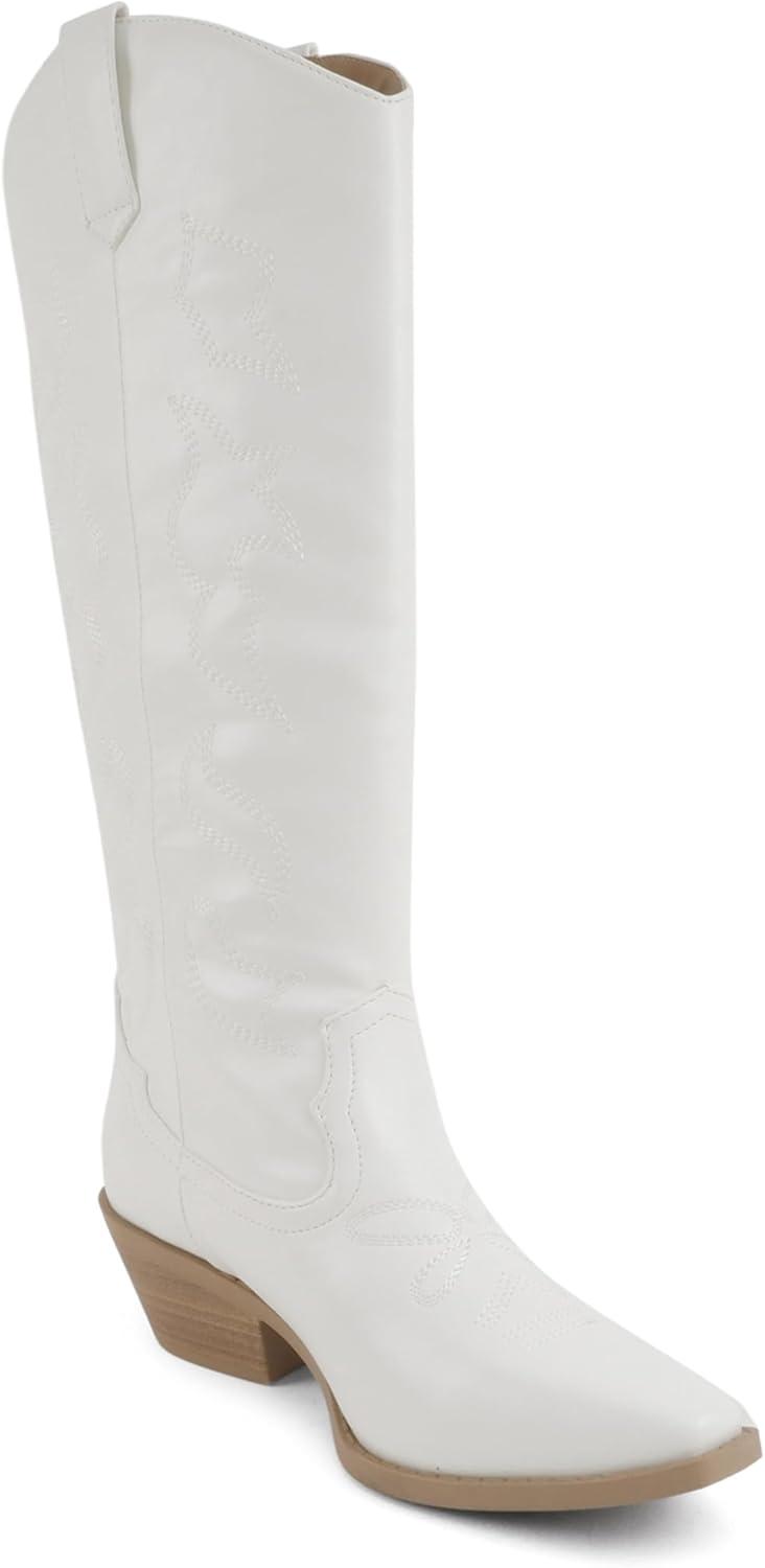 image:imageSoda Zahara Women Western KneeHigh Boot with Low HeelWhite Pu