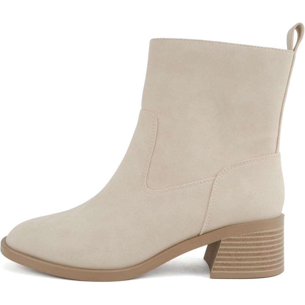 image:imageSoda Beaver Women Round Toe Low Block Heel Ankle Boot with Side ZipperBeige Nubuck