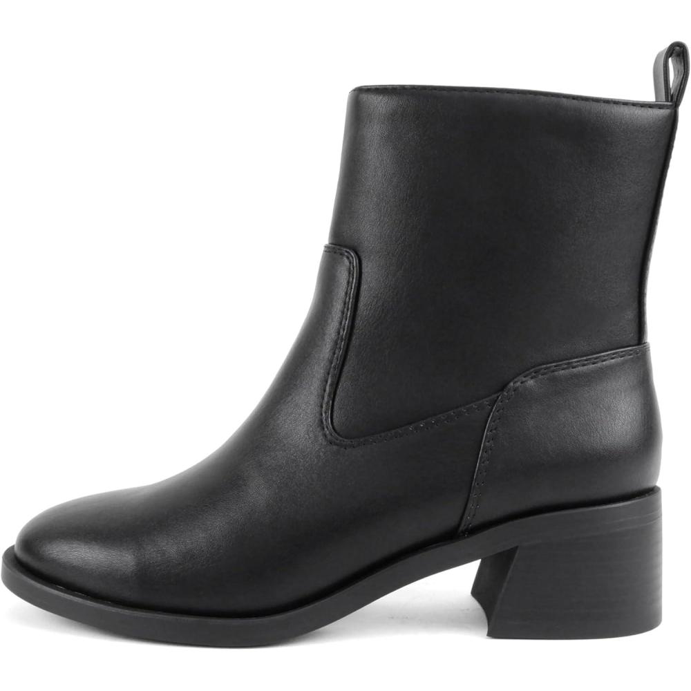 image:imageSoda Beaver Women Round Toe Low Block Heel Ankle Boot with Side ZipperBlack Pu