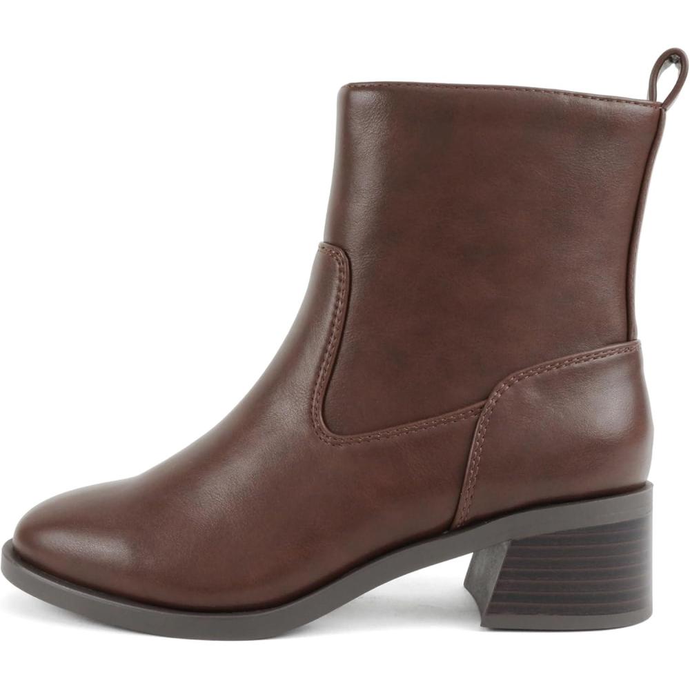 image:imageSoda Beaver Women Round Toe Low Block Heel Ankle Boot with Side ZipperBrown Pu