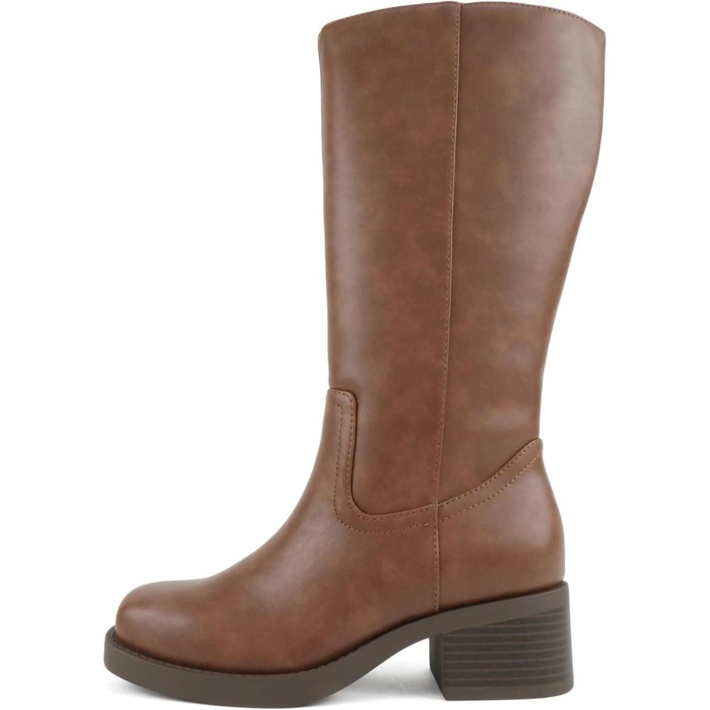 image:imageSoda Belvin Women Square Toe Platform MidCalf BootCognac Pu