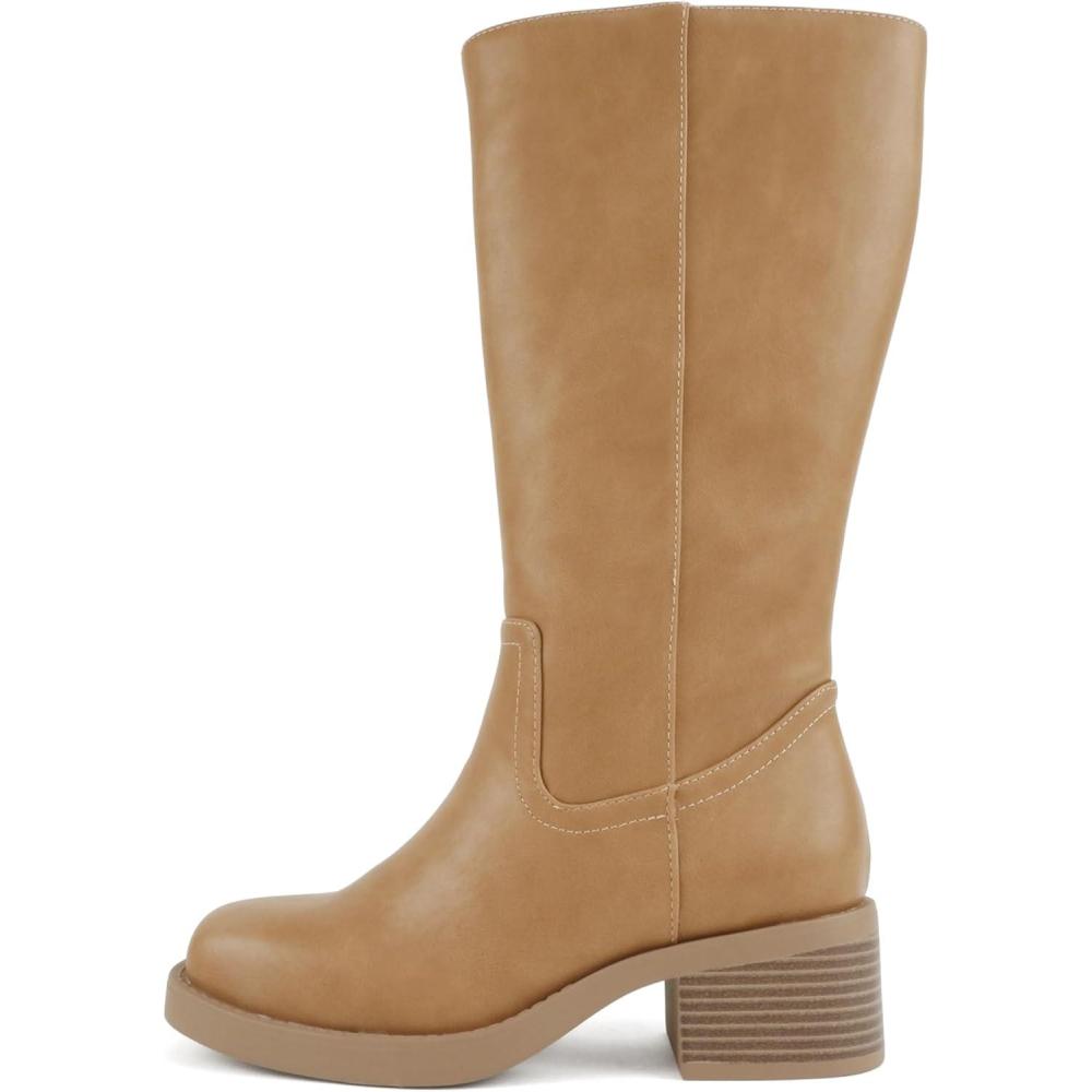 image:imageSoda Belvin Women Square Toe Platform MidCalf BootDark Natural Pu