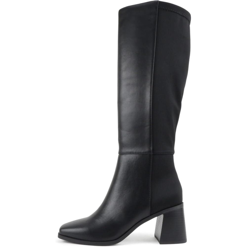 image:imageSoda Dahlia Women Square Toe TwoToned Knee High Boot with Side ZipperBlack Pu
