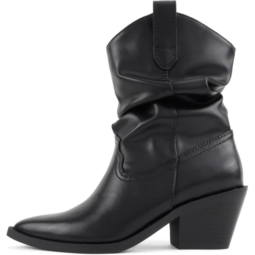 image:imageSoda Firmin Women Pointed Toe Low Slouchy Western Ankle BootBlack Pu