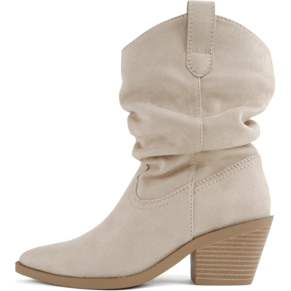 image:imageSoda Firmin  Women Pointed Toe Low Slouchy Western Ankle BootClay Imit Suede