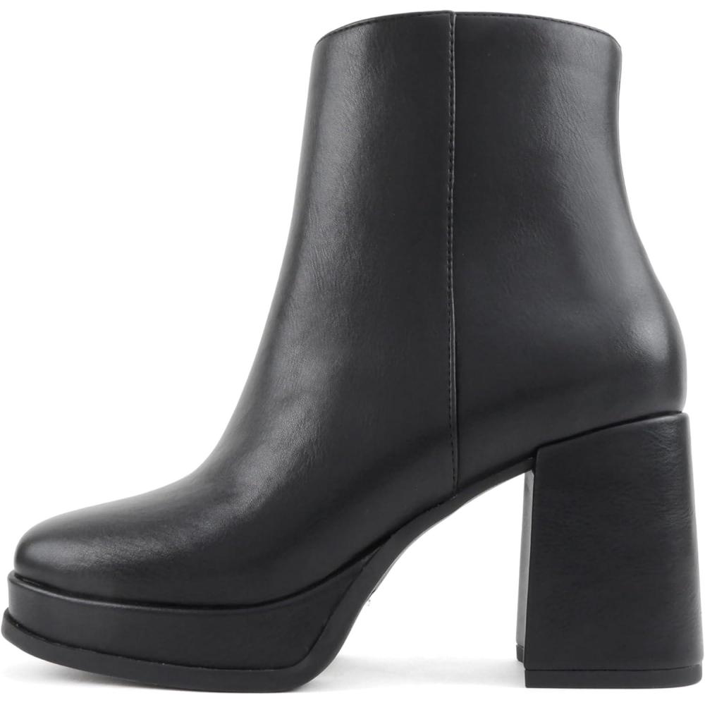 image:imageSoda Graham Women Square Toe Platform Ankle Boot with Side ZipperBlack Pu