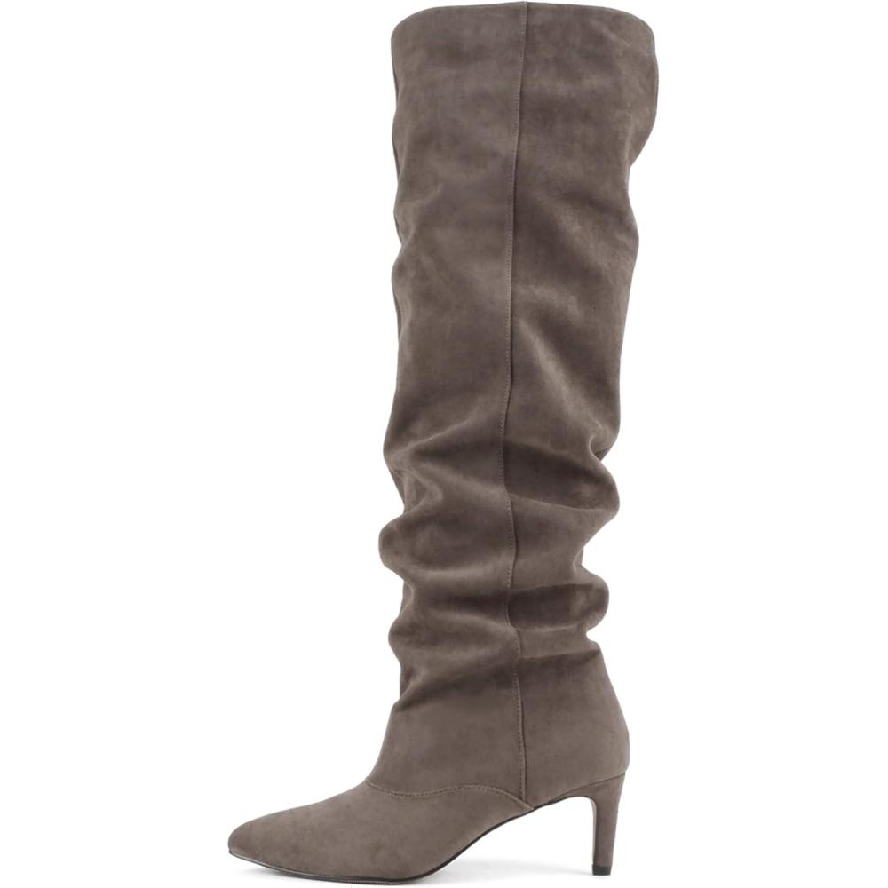 image:imageSoda Hannah  Women Pointed Toe Slouchy OvertheKnee BootTaupe Imit Suede