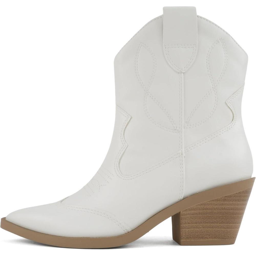 image:imageSoda Incity Women Pointed Toe Western Ankle Boot with Stitched DetailsWhite Pu