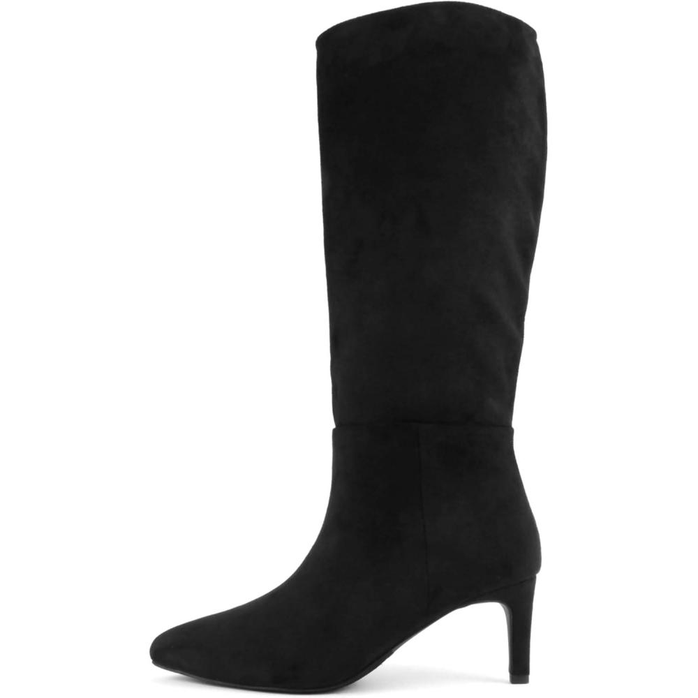 image:imageSoda Joanna  Women Pointed Toe Low Heel Knee High BootsBlack Imit Suede