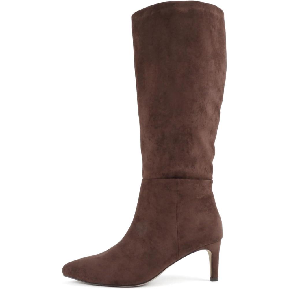 image:imageSoda Joanna  Women Pointed Toe Low Heel Knee High BootsBrown Imit Suede