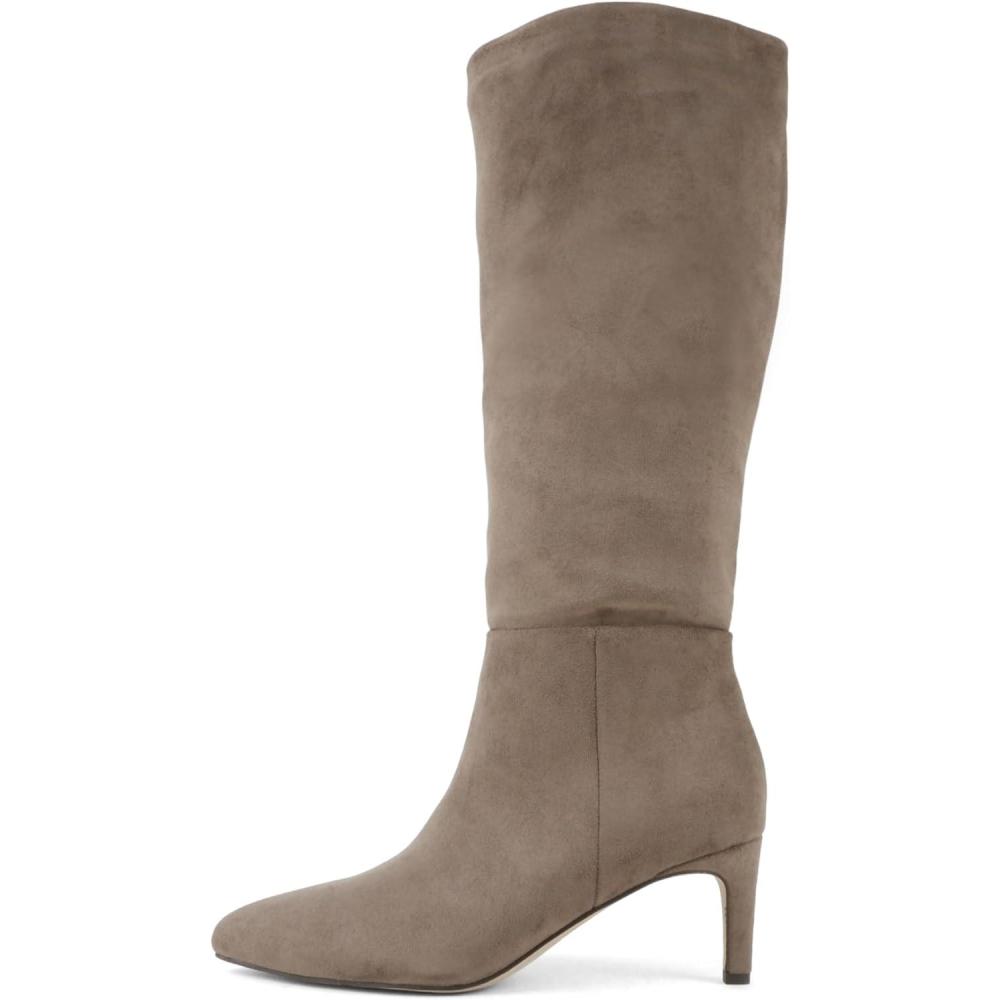 image:imageSoda Joanna  Women Pointed Toe Low Heel Knee High BootsTaupe Imit Suede