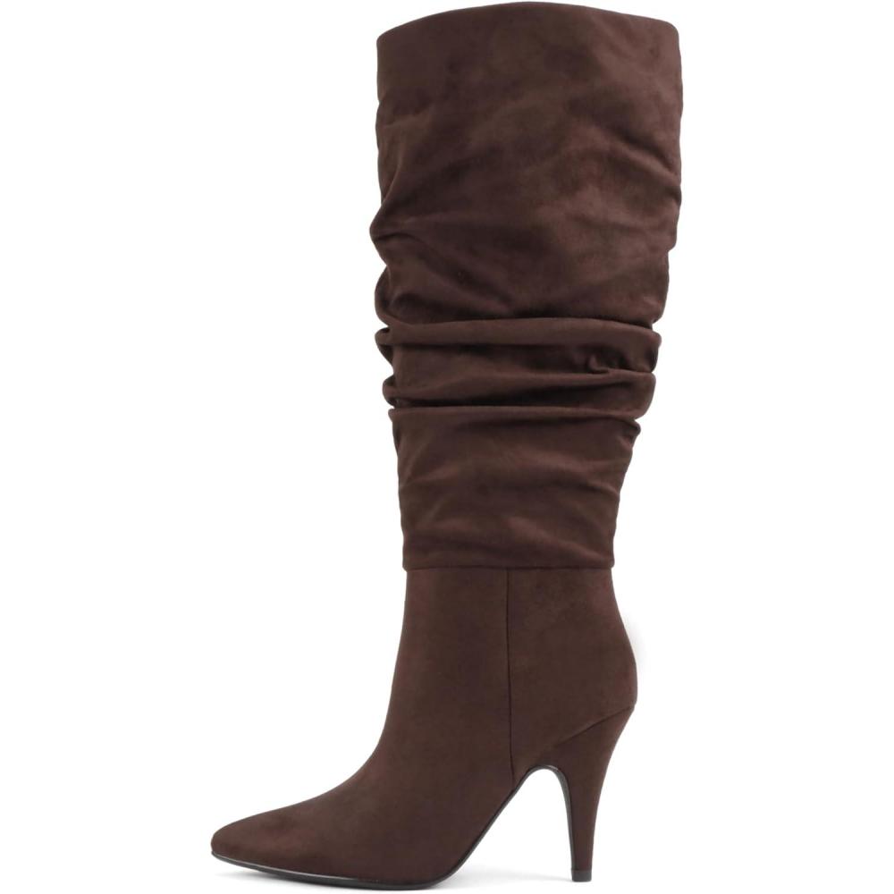 image:imageSoda Montana Women Pointed Toe High Heel Slouchy Knee High BootsMocha Imit Suede
