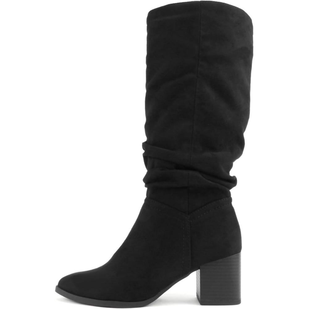 image:imageSoda Yvonne Women Slouchy KneeHigh Boot with Low HeelBlack Imit Suede
