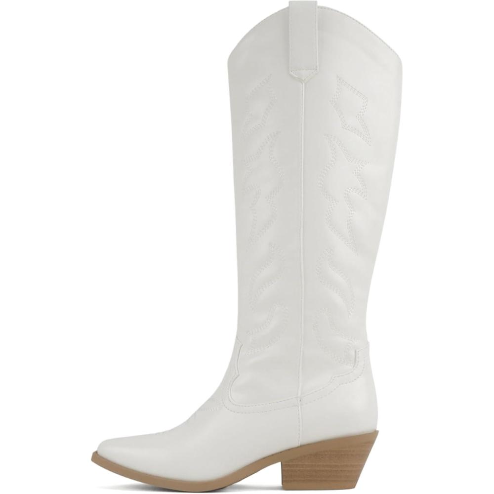 image:imageSoda Zahara Women Western KneeHigh Boot with Low HeelWhite Pu