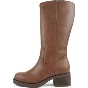 Soda Belvin – Women Square Toe Platform Mid-Calf Boot(Cognac Pu)