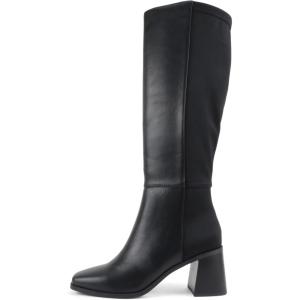 Soda Dahlia ~ Women Square Toe Two-Toned Knee High Boot with Side Zipper(Black Pu)