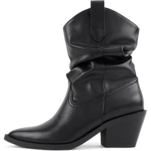 Soda Firmin ~ Women Pointed Toe Low Slouchy Western Ankle Boot(Black Pu)