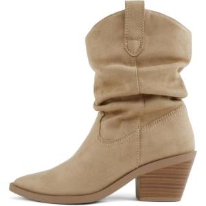 Soda Firmin ~ Women Pointed Toe Low Slouchy Western Ankle Boot(Natural Imit Suede)