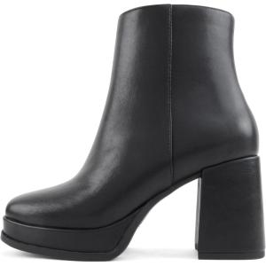 Soda Graham – Women Square Toe Platform Ankle Boot with Side Zipper(Black Pu)