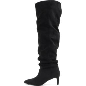 Soda Hannah – Women Pointed Toe Slouchy Over-the-Knee Boot(Black Imit Suede)