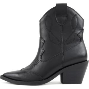 Soda Incity – Women Pointed Toe Western Ankle Boot with Stitched Details(Black Pu)