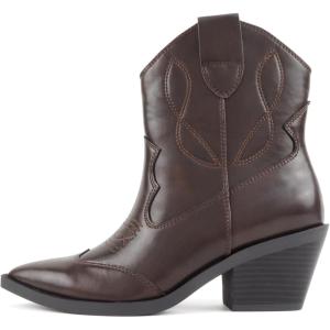 Soda Incity – Women Pointed Toe Western Ankle Boot with Stitched Details(Brown Pu)