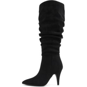 Soda Montana ~ Women Pointed Toe High Heel Slouchy Knee High Boots(Black Imit Suede)