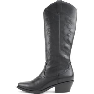 Soda Zahara – Women Western Knee-High Boot with Low Heel(Black Pu)