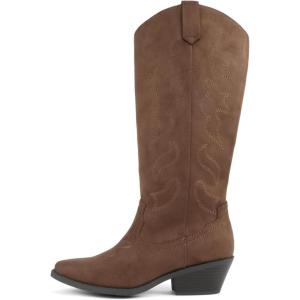 Soda Zahara – Women Western Knee-High Boot with Low Heel(Chocolate Imit Suede)