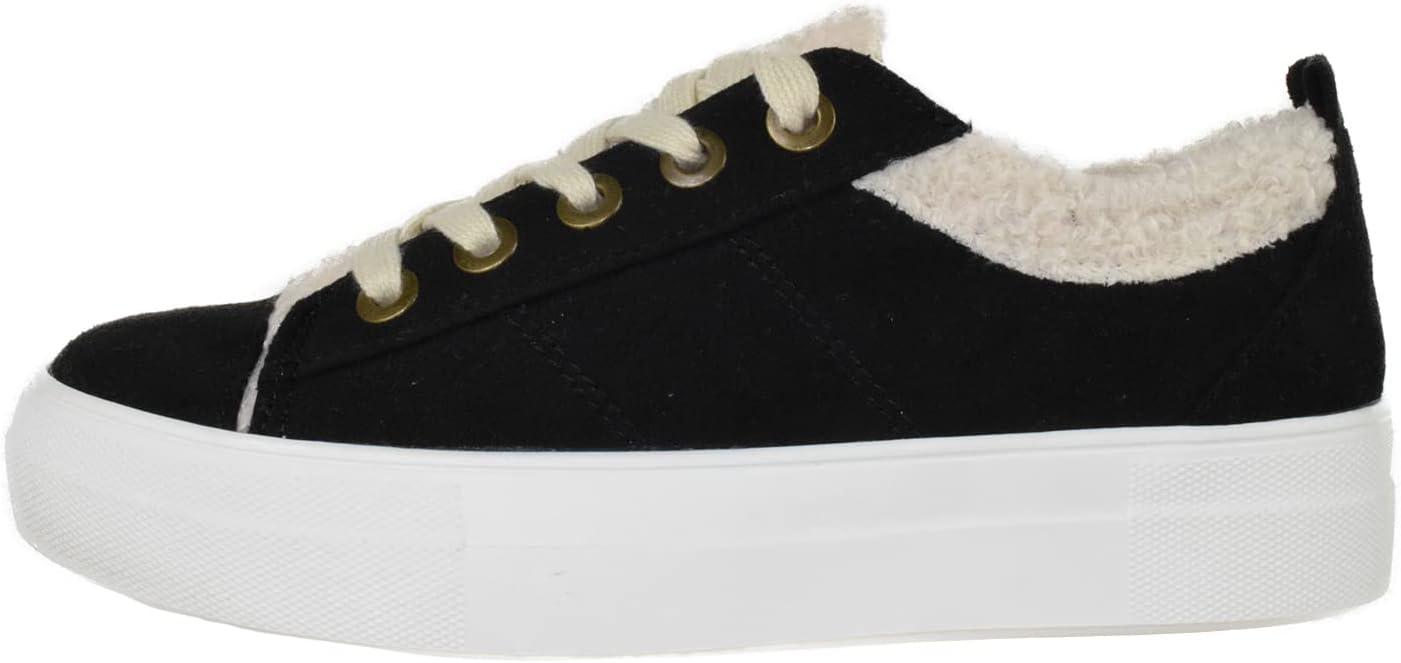 image:imageSoda Flat Womens Shoes Lace Up Loafers Casual Sneakers Synthetic Fur Hidden Flatform EndearGBlack