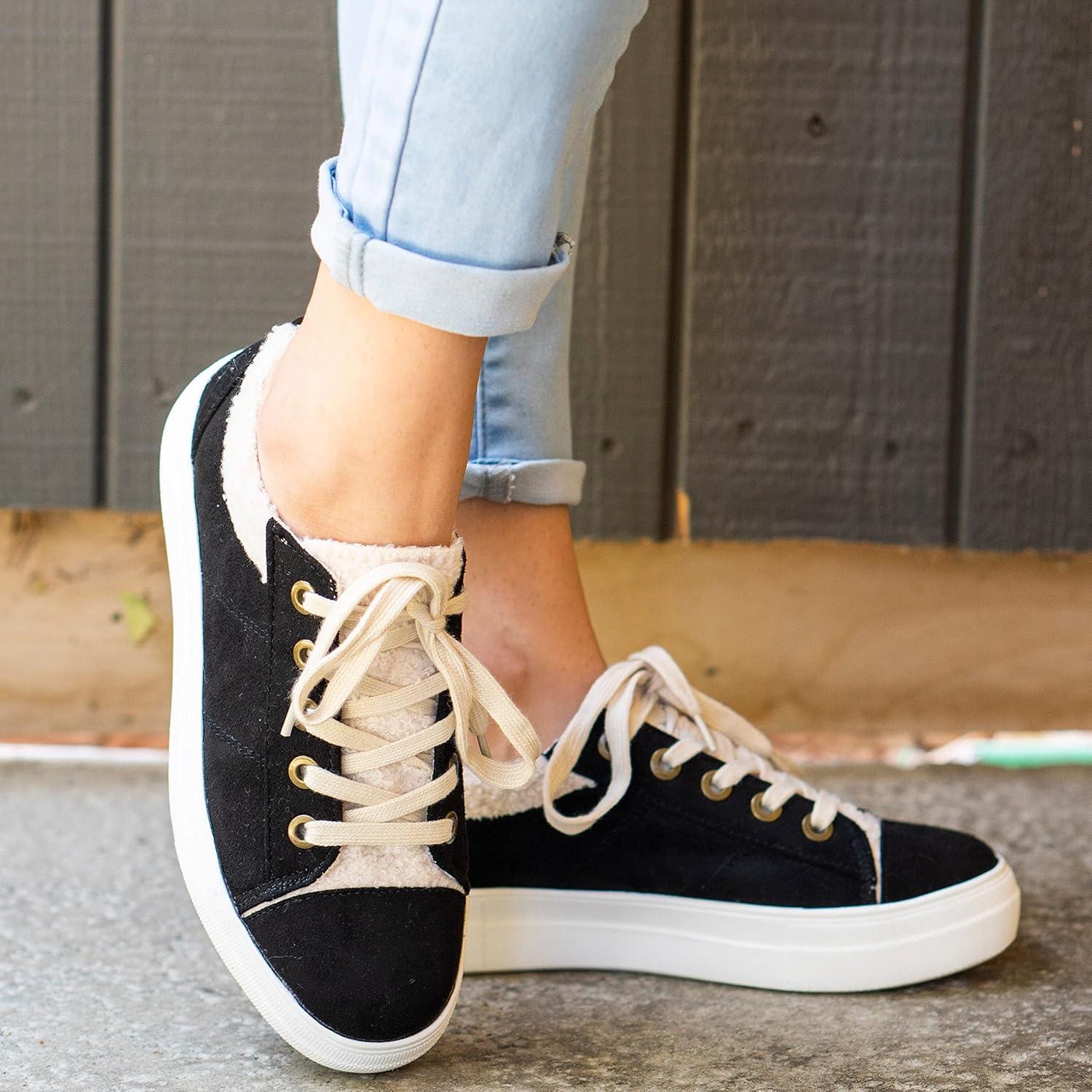 image:imageSoda Flat Womens Shoes Lace Up Loafers Casual Sneakers Synthetic Fur Hidden Flatform EndearGBlack