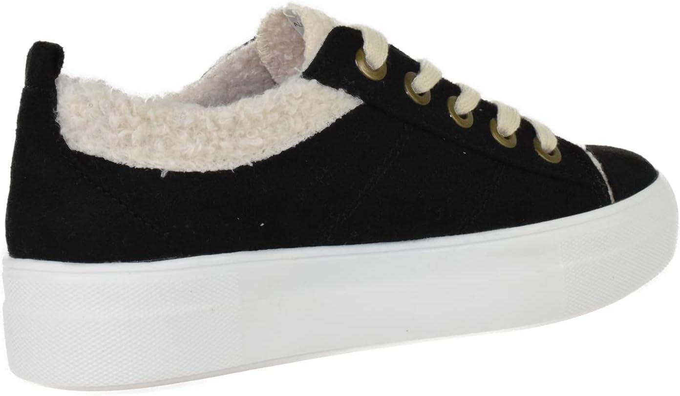image:imageSoda Flat Womens Shoes Lace Up Loafers Casual Sneakers Synthetic Fur Hidden Flatform EndearGBlack