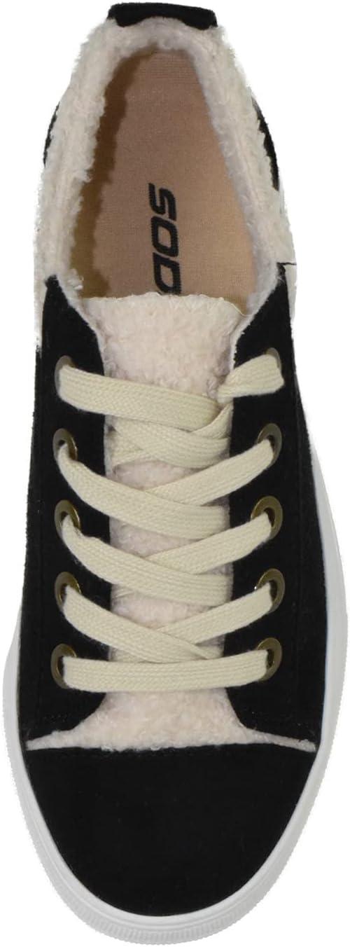 image:imageSoda Flat Womens Shoes Lace Up Loafers Casual Sneakers Synthetic Fur Hidden Flatform EndearGBlack