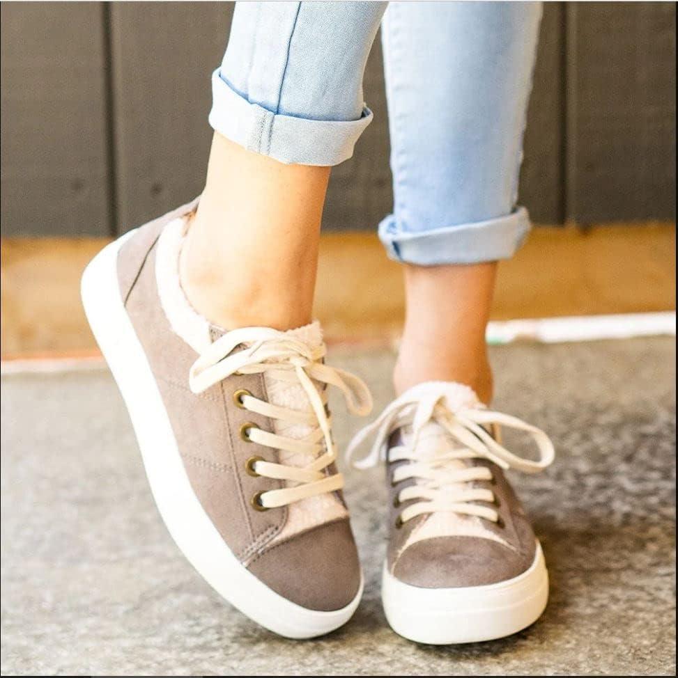 image:imageSoda Flat Womens Shoes Lace Up Loafers Casual Sneakers Synthetic Fur Hidden Flatform EndearGGrey