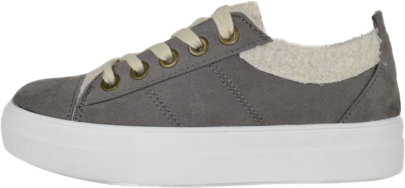 image:imageSoda Flat Womens Shoes Lace Up Loafers Casual Sneakers Synthetic Fur Hidden Flatform EndearGGrey