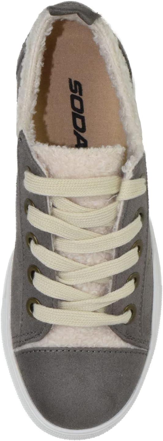 image:imageSoda Flat Womens Shoes Lace Up Loafers Casual Sneakers Synthetic Fur Hidden Flatform EndearGGrey